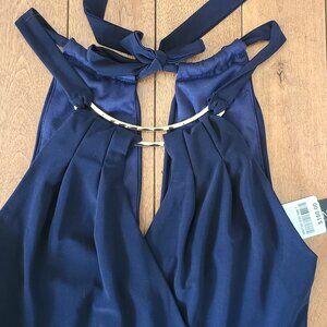 Navy jumpsuit with gold necklace - new w/ tags